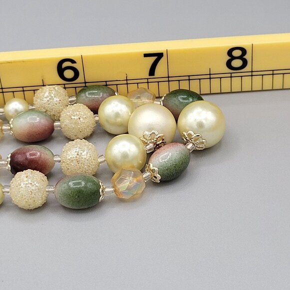 Double Strand Necklace With Imitation Pearls Quartz Stones Hook Close Japan - Picture 6 of 6